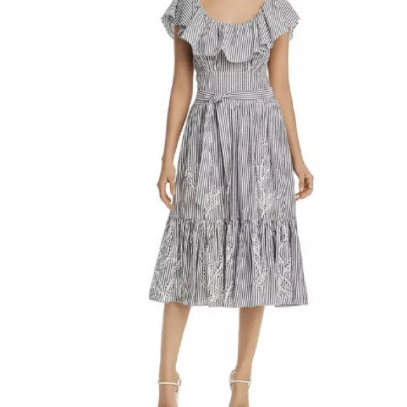 Tory Burch Runway Summer 2019 Stripe Eyelet Embroidered Maxi Dress Size 6 EUC - Picture 8 of 8